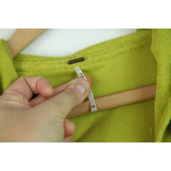 Free People XS Hoodie Sweatshirt Pullover Green Boho Grunge Oversize Terrycloth - Picture 2 of 8